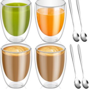 Latte Macchiato-glazen 4 stuks - 350 ml cappuccinokopjes - dubbelwandig borosilicaatglas - voor cappuccino thee koffie ijskoffie latte macchiato glazen