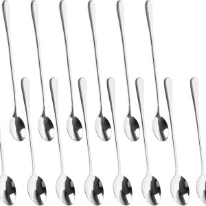 Latte Macchiato-lepelset, 14 stuks, roestvrij staal, ijslepels 22,5 cm en 20 cm, lange steel lepels voor ijskoffie - ShopVlot