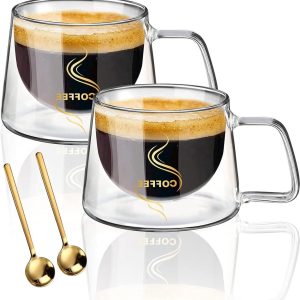 Latte macchiato glazen set van 2 x 200 ml + 2 x lepels - dubbelwandig espressokopjes - cappuccino kopjes - ijskoffie koffieglazen - cappuccinoglazen - HTML content latte macchiato glazen