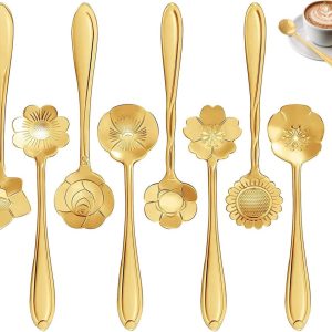 Lepel,8-delige RVS theelepel koffielepel creatief servies, 12,5cm ijslepel, gebruikt voor horeca activiteiten, themarestaurants, bars, dessertwinkels (goudkleurig)