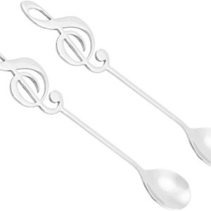 Lepels 2 Pak, Roestvrijstalen Koffielepel Servies Dessertlepels Muzieknoot Lange Steel Koffielepel voor Koffie Roeren Drank Mixing Milkshake Jam(splinter)