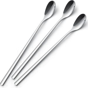 Lepelset Lange Handgreep - Roestvrij Staal - IJskoffie Roeren - Vaatwasmachinebestendig - 3 stuks 22.5 cm - Zilverkleurig