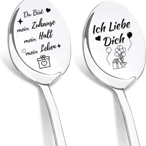 Liebe Dich, cadeaus voor mannen, 2-delige koffielepels met gravure, Du bist Mein Home, Mein Halt, Mein Leben kleine paascadeaus voor mannen en volwassenen, kleinigheid voor Pasen, voor