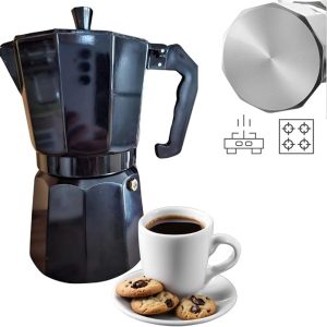 Lifestyleboss Zwarte Moka koffie percolator 300 ml, 6 kopjes, klassieke espressokan -aluminium voor alle warmtebronnen behalve inductie - Italiaans koffiegenot