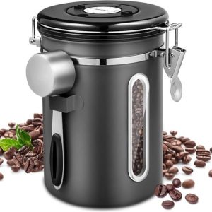 Luchtdicht roestvrijstalen koffieblik van 18 l - Houder voor koffiebonen met datumweergave - Bewaarbox met portioneerder - Bewaarbus met aromabescherming voor koffie en thee en koffiepads