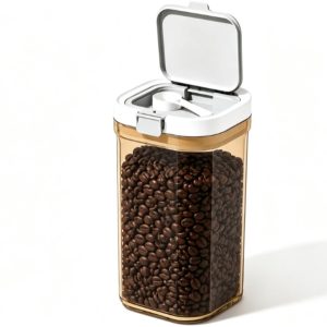 Luchtdichte koffiebus met maatschepje - BPA-vrije, stapelbare voorraadbus; amberkleurige pot met brede opening, geschikt voor het bewaren van gemalen koffie, koffiebonen, theebladeren, suiker, bloem, granen en diverse droge producten. (Amber)