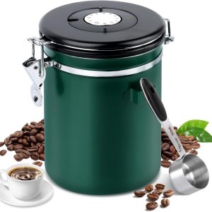 Luchtdichte koffiecontainer van roestvrij staal, 1,8 l, met uitlaatventiel, voorraaddoos voor koffiebonen, noten, cacao (GN)