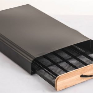 MSV Nespresso Capsule Opberglade - Keuken Opbergrek met Industrieel Design in Zwart en Hout voor Nespresso Capsules