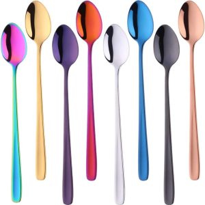 Macchiato lepel 18/10 roestvrij staal kleurrijke koffielepel lange steel dessertlepel 20 cm longdrinklepel 8 stuks
