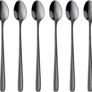 Macchiato lepel 18/10 roestvrij staal koffielepel lange steel café cappuccino lepel dessertlepel 20 cm longdrink lepel voor Nutella melkkoffie 6 stuks grote yoghurtlepels (zwart)