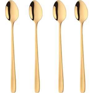 Macchiato lepels 18/10 roestvrij staal koffielepel lange steel Cafe Cappuccino lepel dessertlepel 20 CM longdrink lepel voor Nutella melkkoffie 6 stuks Grote yoghurtlepel (goud)
