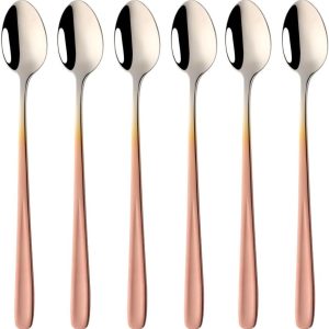 Macchiato lepels 18/10 roestvrij staal koffielepels lange steel café cappuccino lepel dessertlepel 20CM longdrink lepel voor yoghurt Nutella melkkoffie 6 stuks (kleurovergang roségoud)