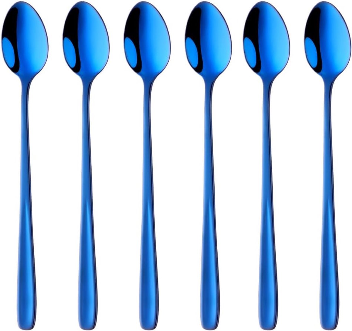Macchiato lepels 18/10 roestvrij staal met lange steel voor café, cappuccino, dessert, Nutella, melkkoffie - 20 CM longdrink, 6 stuks yoghurtlepel (blauw)