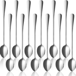 Macchiato lepels, set van 12 stuks, roestvrij staal, koffielepelset, ijslepel met lang handvat, theelepel, espressolepel, hoogglans, lange dessertlepel, voor koffie, milkshakes, cocktails