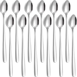 Macchiato lepelset, 12-delig, 19,8 cm lange handgreep, ijslepel, lange roerlepel van roestvrij staal voor ijskoffie, ijsthee, milkshake, ijsbeker, cocktails en desserts