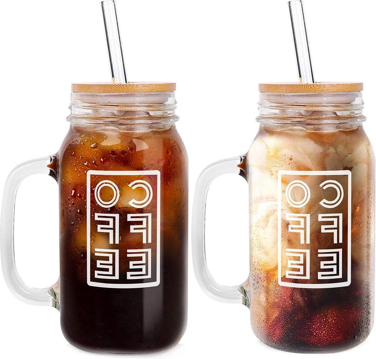 Mason Jar Iced Coffee Cup - 24 oz Regular Mouth Glas - Met Deksel en Rietje - Herbruikbare Bekers - Voor IJskoffie - Kantoor en Reizen
