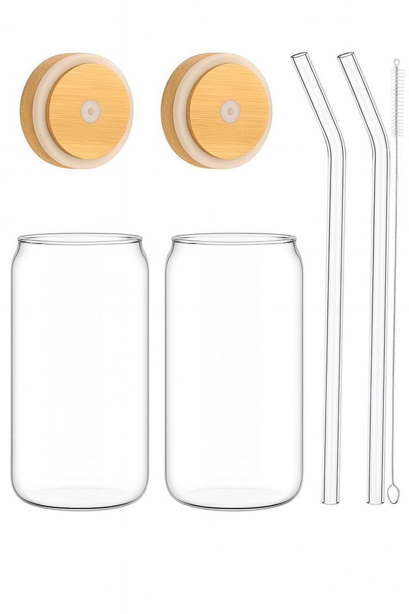 Maxium Glazen set - Glazen Koffie Beker - 2 Stuks - Drinkbeker 500ML - Koffiebeker - Cocktail & Ijskoffie Glas - Theemok - Matcha glas - Matcha accessoires - Inclusief Glazen Rietjes & schoonmaakborstels