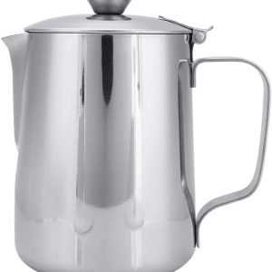 Melkopschuimkan, 6.1oz ~ 23.99oz Stomende Kannen Roestvrijstalen Koffiekop Mok Melkopschuimende Kan Koffiekan met Deksel voor Espressomachines Latte Coffee Art Barista Tool(600ml)