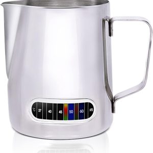 Melkopschuimkan, Roestvrijstalen Art Creamer Cup Melkopschuimer Cup met Temperatuurdisplay voor Espressomachines Latte Art 128x 93x 111 Mm (350ML)