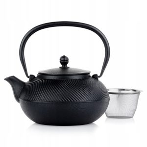 Merkloze Gietijzeren Theepot met Infuser, 1L, Zwart