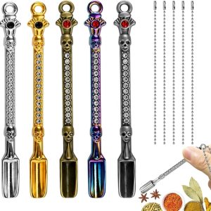 Metalen poederlepels set van 5 met 5 kralenkettingen, 82 x 7 mm doseerlepels voor poeder, kruiden, meel, specerijen, pigment en kleine flesjes, 5 kleuren