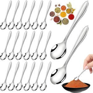 Mini,20 stuks 9cm Kleine Edelstahl Löffel für Gewürzglaser Kleine Teelöffel Edelstahl Espresso Löffel Gewürzlöffel Mini Salzlöffel für Gewürze Zout Thee Koffie