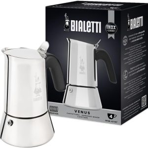Moka Pot - RVS Espressopot voor Inductie, 4 Kopjes, Hittebestendige Antislip Handgreep