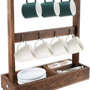 Mokken Opbergrek - Kopjes Houder - Keuken Organiseren - Massief Hout - 40 x 40 x 40 cm - Bruin