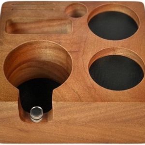 Multifunctioneel Tamperstation van Walnoothout met 2 Opbergvakken voor 58 mm Zeefdragermanden en Accessoires voor Espressomachines