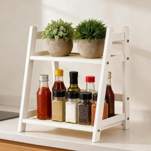 Multifunctionele 2-laagse bamboe organizer voor keuken, badkamer en kantoor - 26 x 18 x 29,5 cm, ideaal voor het opbergen van koffiepads en specerijen