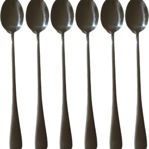 New Age Devi - 6-delige latte macchiato lepel set - roestvrij staal, 20 cm lang, perfect voor cocktails, desserts en ijskoffie - zwart
