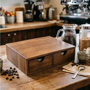 Novyro Living - opberglades - koffiecup houder - keuken organizer - theezakjes - hout - 2 lades - bruin - koffiestation