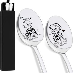 Oma en opa lepelcadeau, 2 stuks roestvrijstalen lepels met gravure, beste koffielepels, cadeaus voor oma, opa, moederdagcadeau, vaderdagcadeau, verjaardagscadeau, paascadeaus voor grootouders, 19 cm