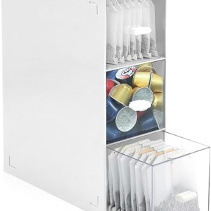 Opbergdoos voor Theezakjes met 3 Laden, Plastic Organizer voor Thee, Koffiepads en Suiker, Ideaal voor Keuken en Pantry