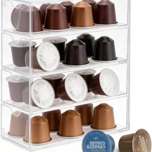Opberglade voor koffiecapsules, transparante capsulehouder, ladebox voor Nespresso-capsules, acryl opslag met 4 laden, ideaal voor keukenorganisatie en koffieliefhebbers, 24,6 x 17,5 x 6,5 cm