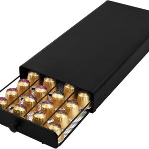Opbergoplossing voor 40 Nespresso Capsules, Koffiecapsules Organizer, Antislip en Antivibratie, 37.5 x 17.5 x 4.5 cm, Zwart