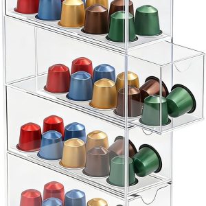 Opslag voor Koffiecapsules met 4 Lades, Transparante Organizer voor Nespresso Capsules, Ideaal voor Keuken en Kantoor, 24.6 x 17.5 x 6.3 cm, Compact en Stijlvol Design