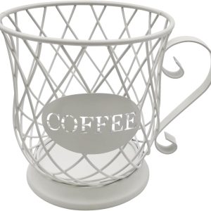 Opslagmand voor Koffiecapsules, Organizer voor 35 Koffiecups, Grote Capaciteit, Decoratieve Koffiepodhouder voor Bar en Aanrecht, Wit