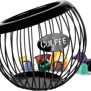 Opslagmand voor Koffiecapsules en Fruit, Metalen Draadmand voor Koffiepads, Ideaal voor Keuken en Koffiebar, Zwart