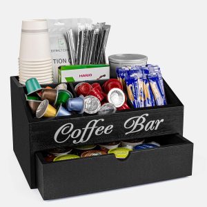 Organizer voor Koffie en Thee - Opbergdoos voor Koffieaccessoires - Ladeboxen voor Theezakjes - Koffiepads en Suikerstokjes - Zwart