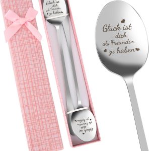 Paascadeaus voor volwassenen, 2 stuks liefdeslepels met gravure, cadeaus voor vrouwen, beste vriendin, 19,5 cm, koffielepel met geschenkdoos, Valentijnsdagcadeau, paascadeau voor vrouwen