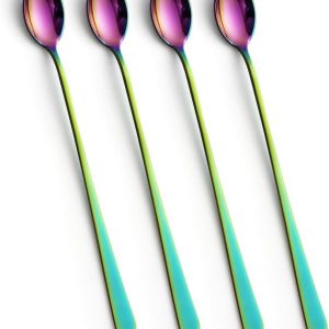 Pack van 4 Latte Koffie Lepels, 8,78-Inch Roestvrij Staal Lange Handvat Roeren Lepel Mengen Koffie Lepel Dessert Lepel Set Voor Iced Tea Dessert Cocktail Ice Cream Sundae