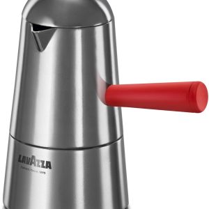 Pop, Espressomachine, aluminium, inductie, handvat en rode knop, inhoud 20 cl, kopjes 3
