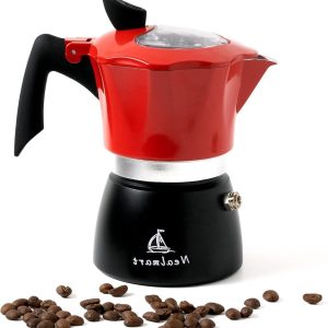 Premium Aluminium Moka Pot 3 Espressokopjes - Rode Kookplaat Espressomachine - Percolator Koffiepot - Italiaans Koffiezetapparaat - Griekse Koffiezetapparaat - Cappuccino of Latte Koffiepot
