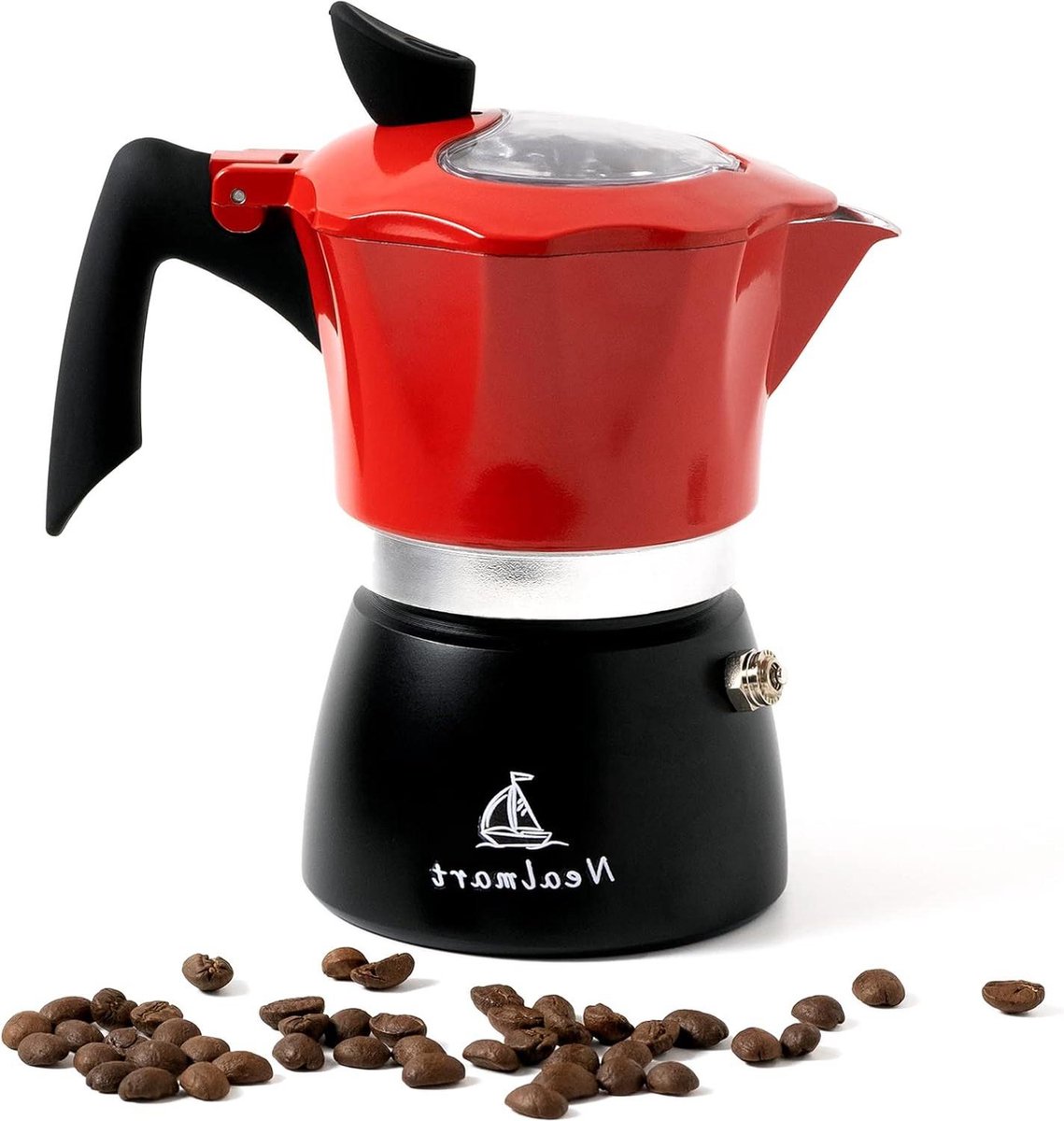 Premium Aluminium Moka Pot 3 Espressokopjes - Rode Kookplaat Espressomachine - Percolator Koffiepot - Italiaans Koffiezetapparaat - Griekse Koffiezetapparaat - Cappuccino of Latte Koffiepot