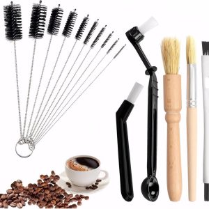 Professionele espresso en koffieborstel set met houten koffiemolen en nylon reinigingsborstel voor koffiezetapparaat en kopjes