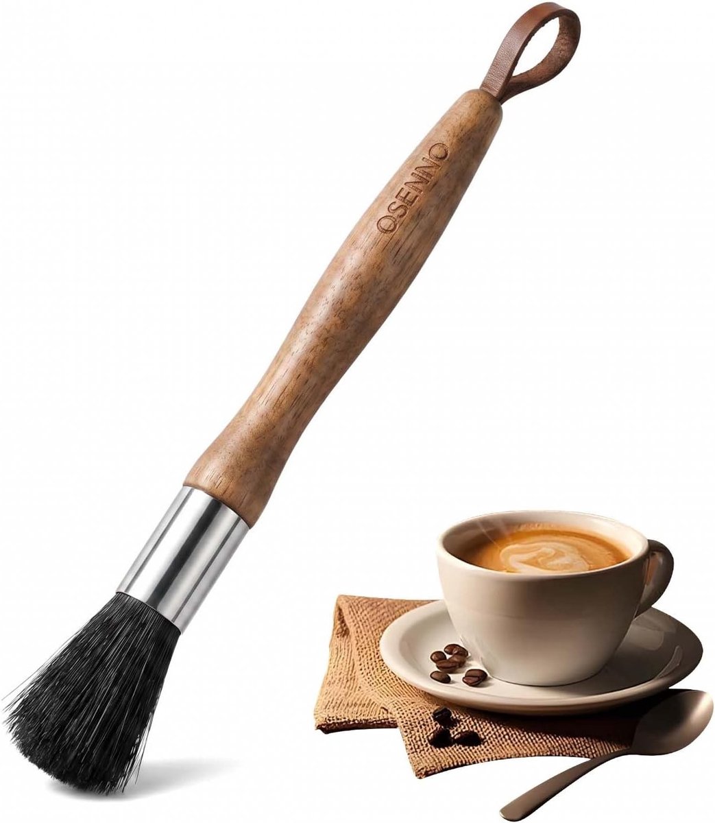 Professionele koffieborstel met houten handvat voor koffiemolen en espressomachine, ideaal voor barista's en thuisgebruik