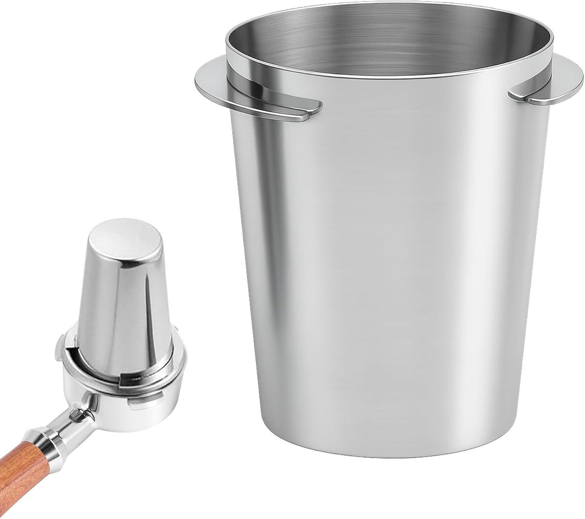RVS 51 mm espresso beker met doseerring en koffiefilterhouder, ideaal voor koffieaccessoires en barista benodigdheden