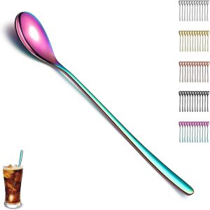 Regenboog Latte Macchiato Lepel Set van 12 Stuks, Titanium Plating Regenboog Roestvrij Staal Theelepel, Roerstaaf Lepel, Koffielepel, Ijslepel, Cocktaillepel