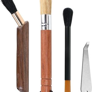 Reinigingsborstelset voor Koffiemachine - Hout/Zilver - Professionele Borstelset voor Koffiemolen en Koffiezetapparaat